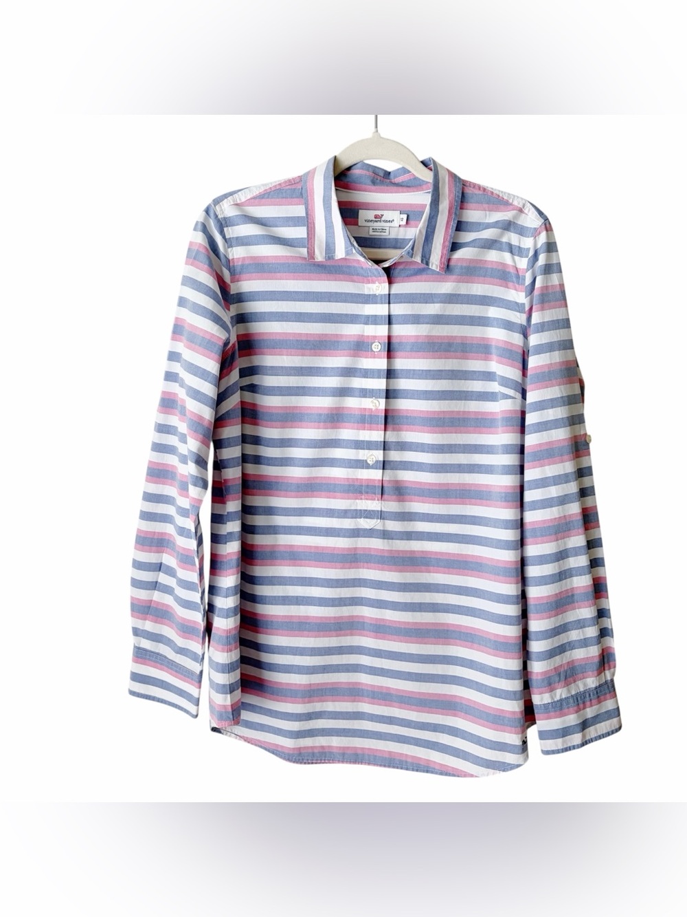 Vineyard Vines | Half Button Down Shirt Top Long Sleeves Striped Cotton Size 12